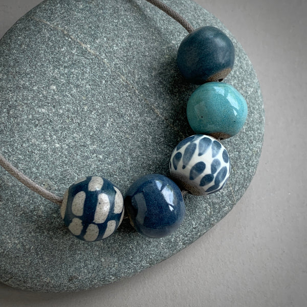 Indigo and Aqua Pebble Beads Necklace