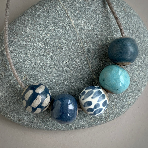 Indigo and Aqua Pebble Beads Necklace