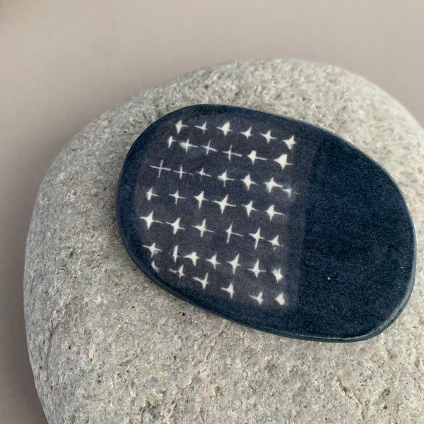 Large Monochrome Pebble Brooch - Crosses