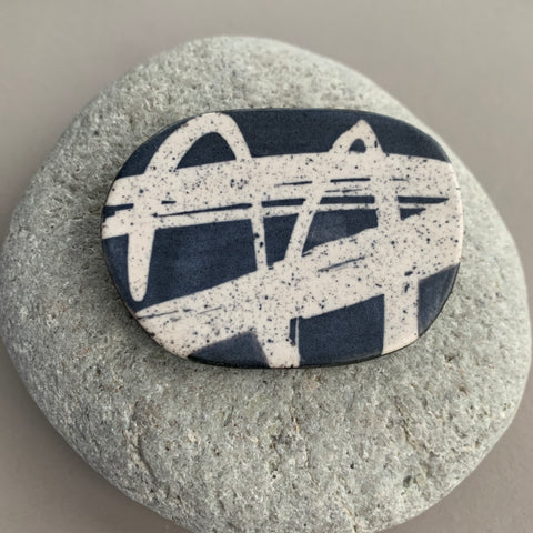 Large Monochrome Pebble Brooch