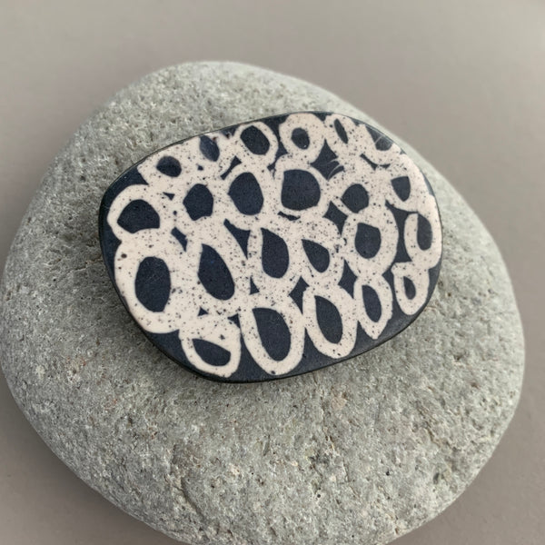 Large Monochrome Pebble Brooch - Circles