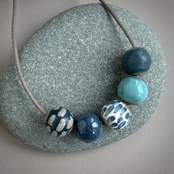 Indigo and Aqua Pebble Beads Necklace