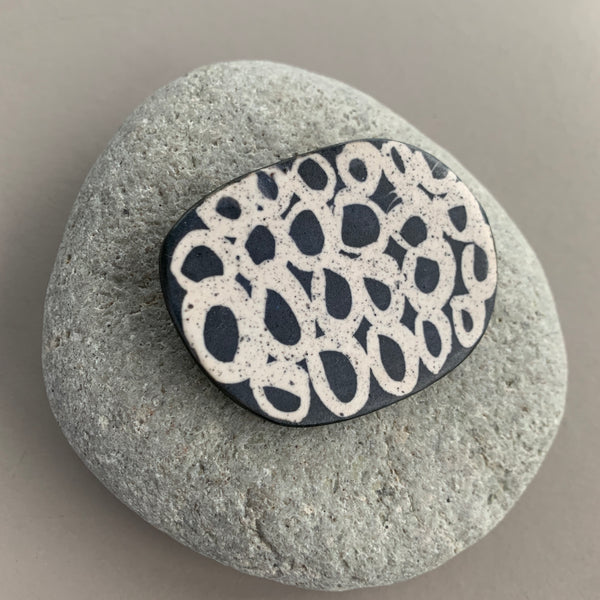 Large Monochrome Pebble Brooch - Circles