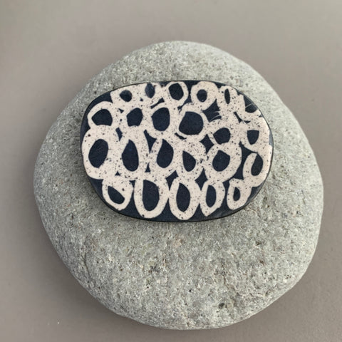 Large Monochrome Pebble Brooch - Circles