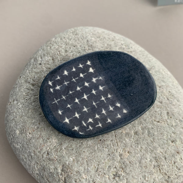 Large Monochrome Pebble Brooch - Crosses