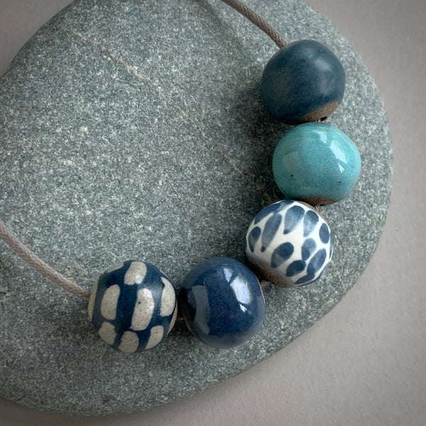 Indigo and Aqua Pebble Beads Necklace