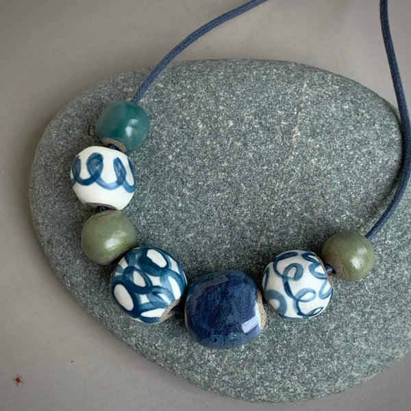 Indigo and Green Pebble Beads Necklace