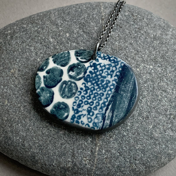 Large Monoprinted Pebble Necklace