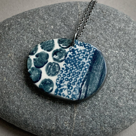 Large Monoprinted Pebble Necklace