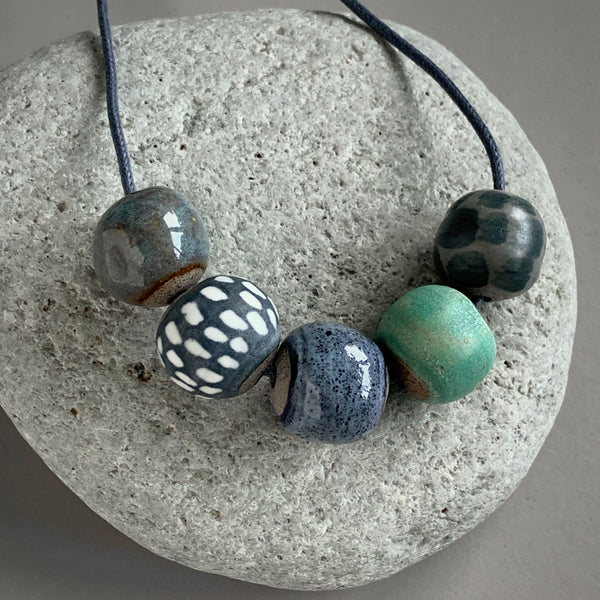 Indigo and Seafoam Pebble Beads Necklace
