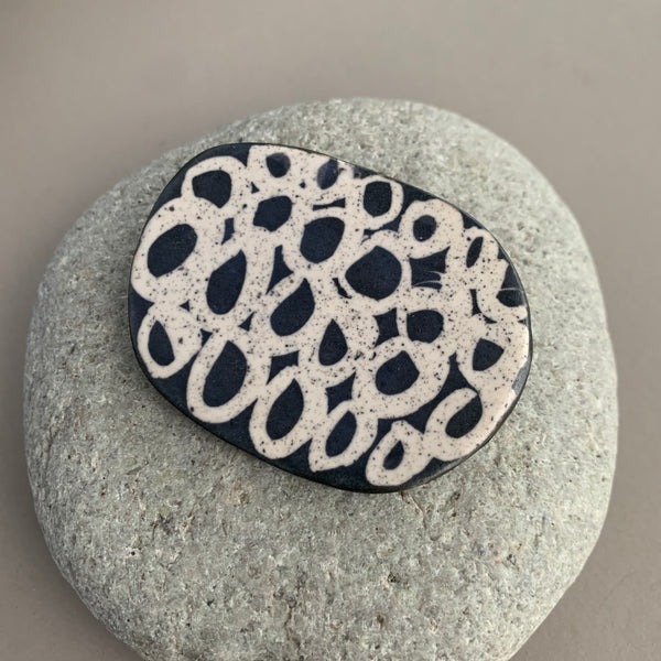 Large Monochrome Pebble Brooch - Circles